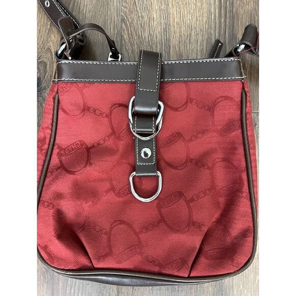 Chaps By Ralph Lauren Monogram Canvas And Faux Leather Crossbody Red Purse/Bag - Picture 3 of 8